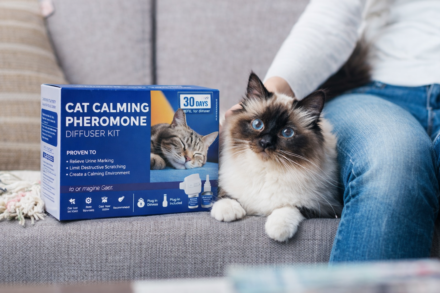 Femme avec chat et produit Pawzena